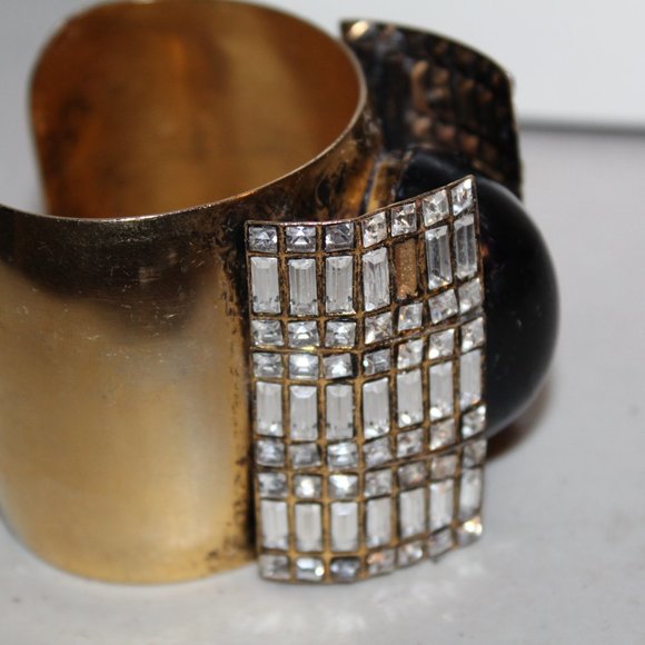 SIGNED IRADJ MOINI UNIQUE STATEMENT CUFF BRACELET ANTIQUE CRYSTAL - Picture 7 of 9